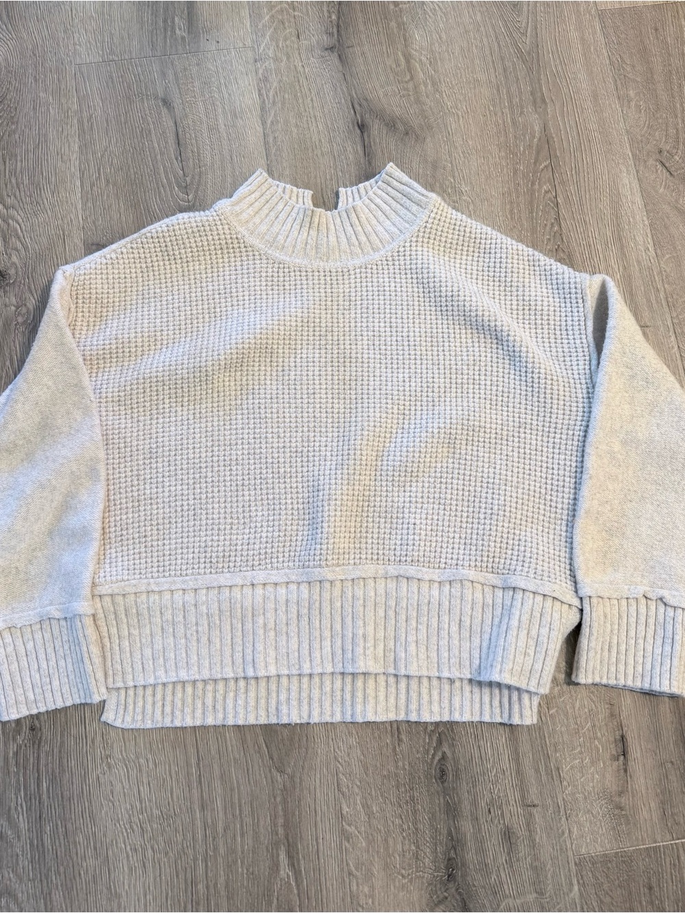 Women's Cream Waffle-Knit Mock Neck Sweater